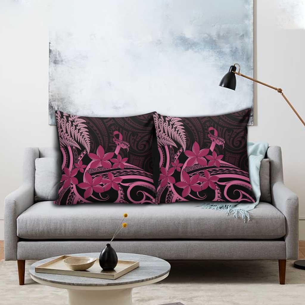 Aotearoa Maori Pillow Cover Pink Fern Ribbons on Black - Aussie Hoodie