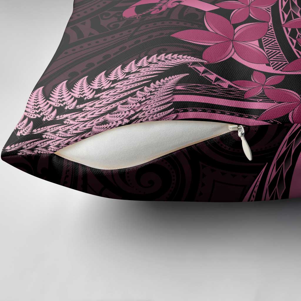 Aotearoa Maori Pillow Cover Pink Fern Ribbons on Black - Aussie Hoodie