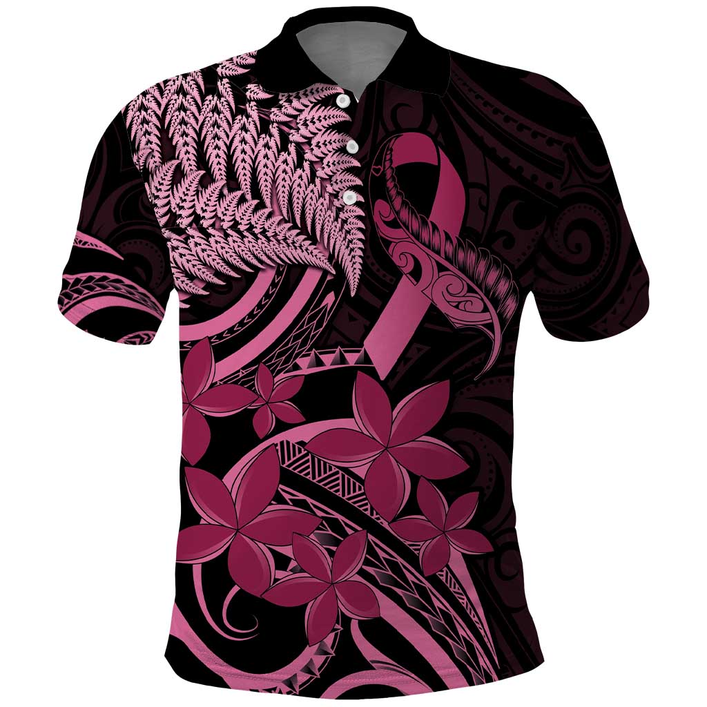 Aotearoa Maori Polo Shirt Pink Fern Ribbons on Black - Aussie Hoodie