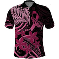 Aotearoa Maori Polo Shirt Pink Fern Ribbons on Black - Aussie Hoodie
