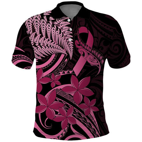 Aotearoa Maori Polo Shirt Pink Fern Ribbons on Black - Aussie Hoodie