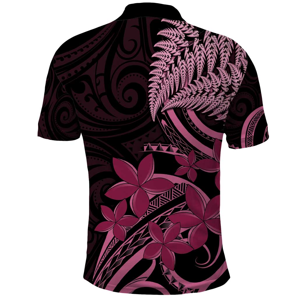 Aotearoa Maori Polo Shirt Pink Fern Ribbons on Black - Aussie Hoodie