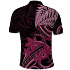 Aotearoa Maori Polo Shirt Pink Fern Ribbons on Black - Aussie Hoodie
