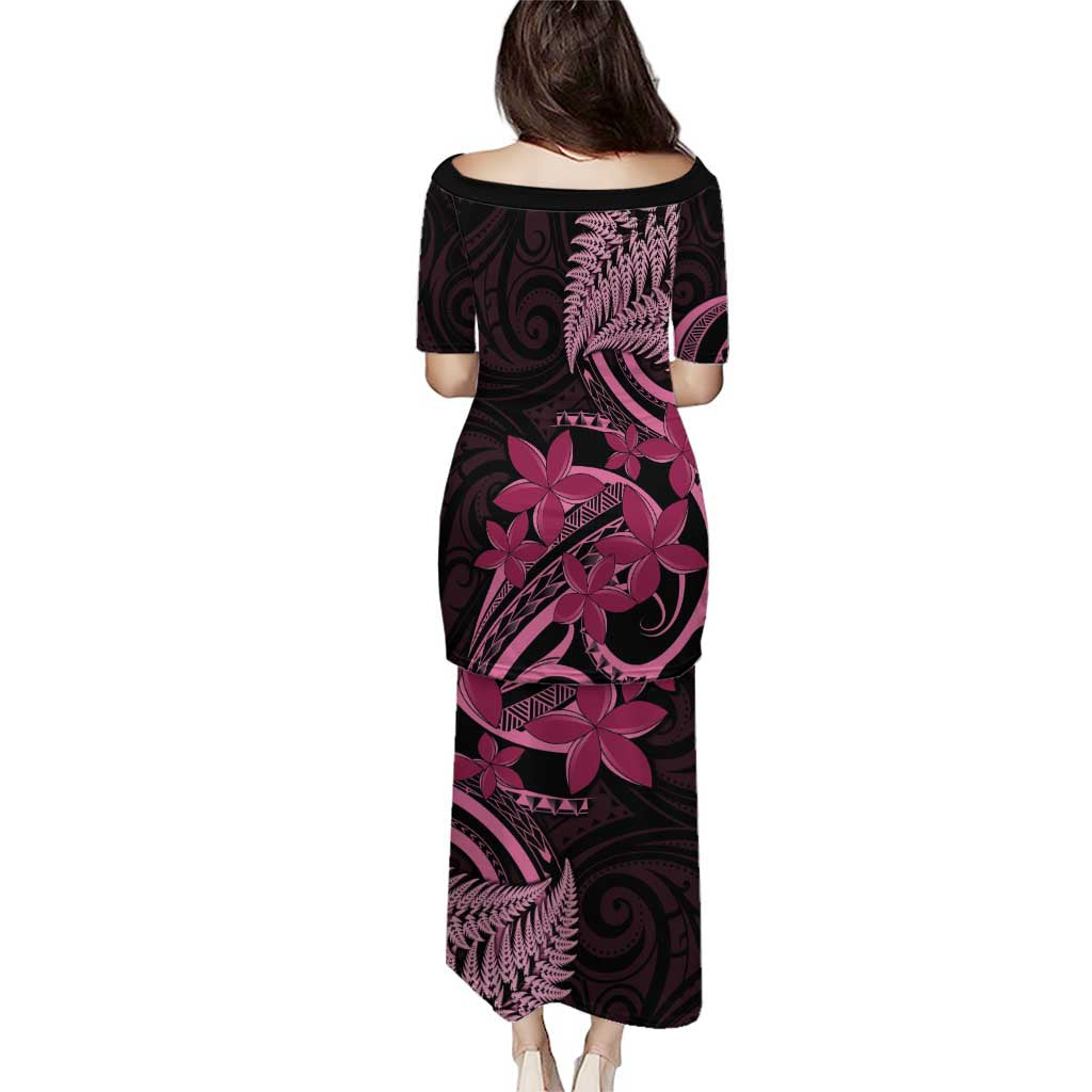 Aotearoa Maori Puletasi Pink Fern Ribbons on Black - Aussie Hoodie