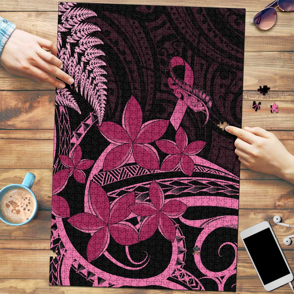 Aotearoa Maori Puzzle Pink Fern Ribbons on Black - Aussie Hoodie