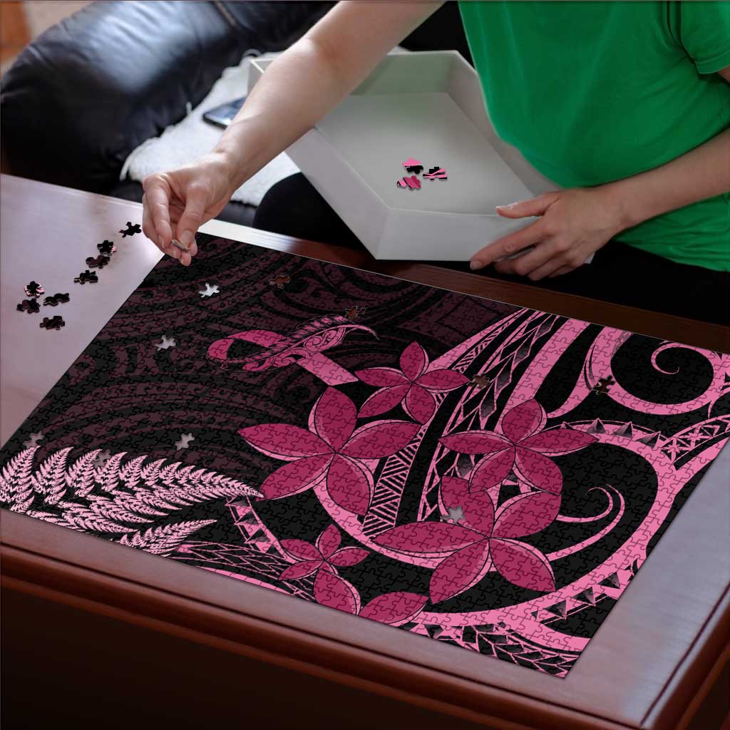 Aotearoa Maori Puzzle Pink Fern Ribbons on Black - Aussie Hoodie