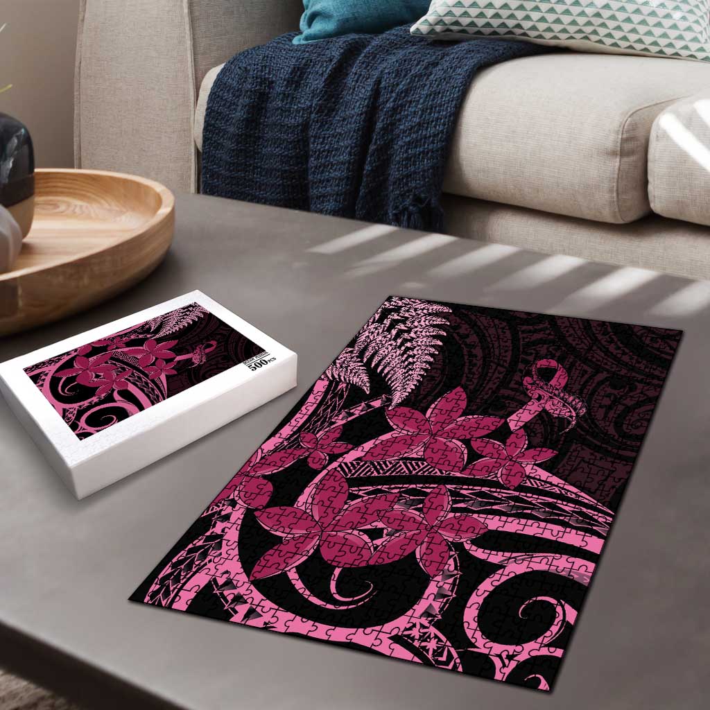 Aotearoa Maori Puzzle Pink Fern Ribbons on Black - Aussie Hoodie