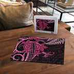 Aotearoa Maori Puzzle Pink Fern Ribbons on Black - Aussie Hoodie