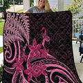 Aotearoa Maori Quilt Pink Fern Ribbons on Black - Aussie Hoodie