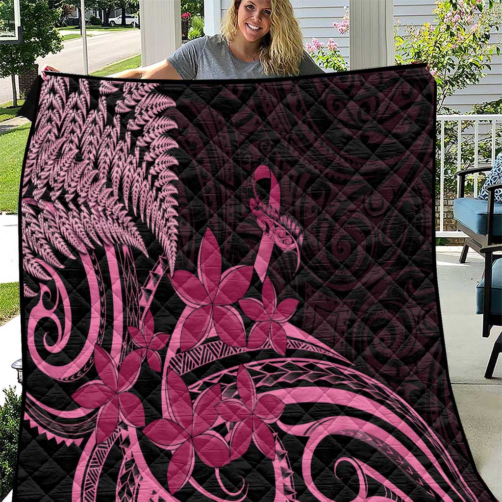 Aotearoa Maori Quilt Pink Fern Ribbons on Black - Aussie Hoodie