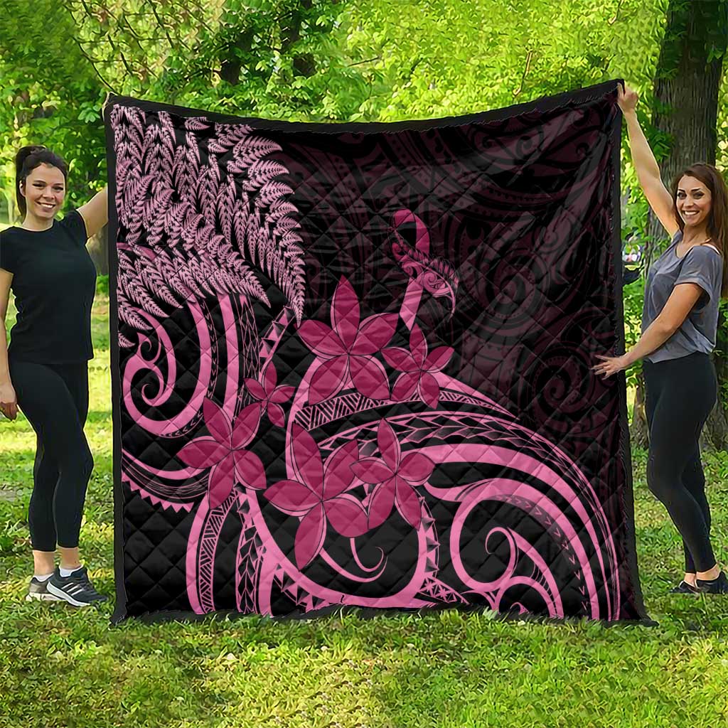 Aotearoa Maori Quilt Pink Fern Ribbons on Black - Aussie Hoodie