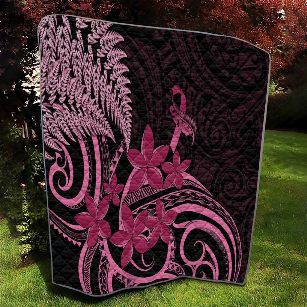 Aotearoa Maori Quilt Pink Fern Ribbons on Black - Aussie Hoodie
