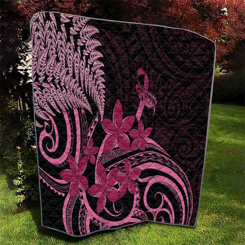 Aotearoa Maori Quilt Pink Fern Ribbons on Black - Aussie Hoodie