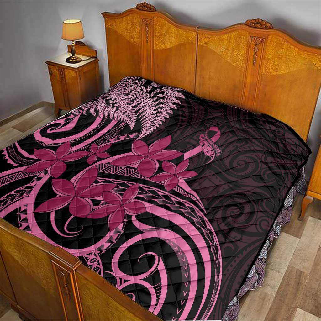 Aotearoa Maori Quilt Pink Fern Ribbons on Black - Aussie Hoodie
