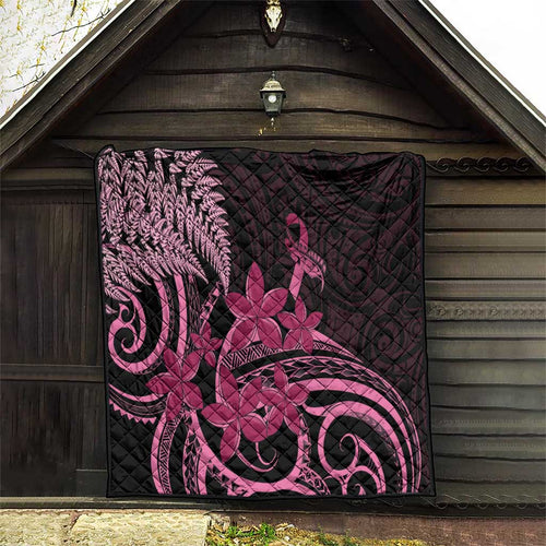 Aotearoa Maori Quilt Pink Fern Ribbons on Black - Aussie Hoodie