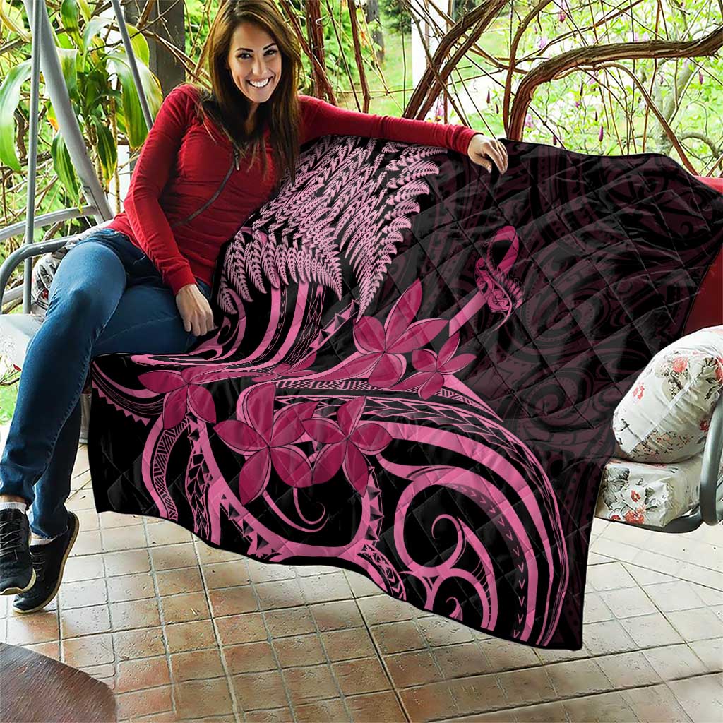 Aotearoa Maori Quilt Pink Fern Ribbons on Black - Aussie Hoodie