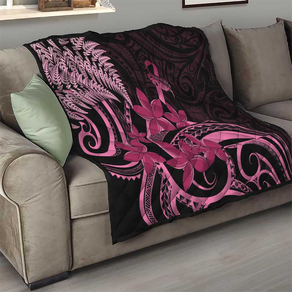 Aotearoa Maori Quilt Pink Fern Ribbons on Black - Aussie Hoodie