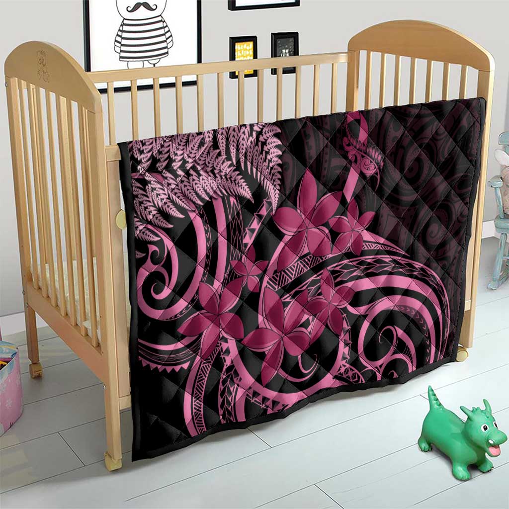 Aotearoa Maori Quilt Pink Fern Ribbons on Black - Aussie Hoodie