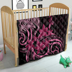 Aotearoa Maori Quilt Pink Fern Ribbons on Black - Aussie Hoodie