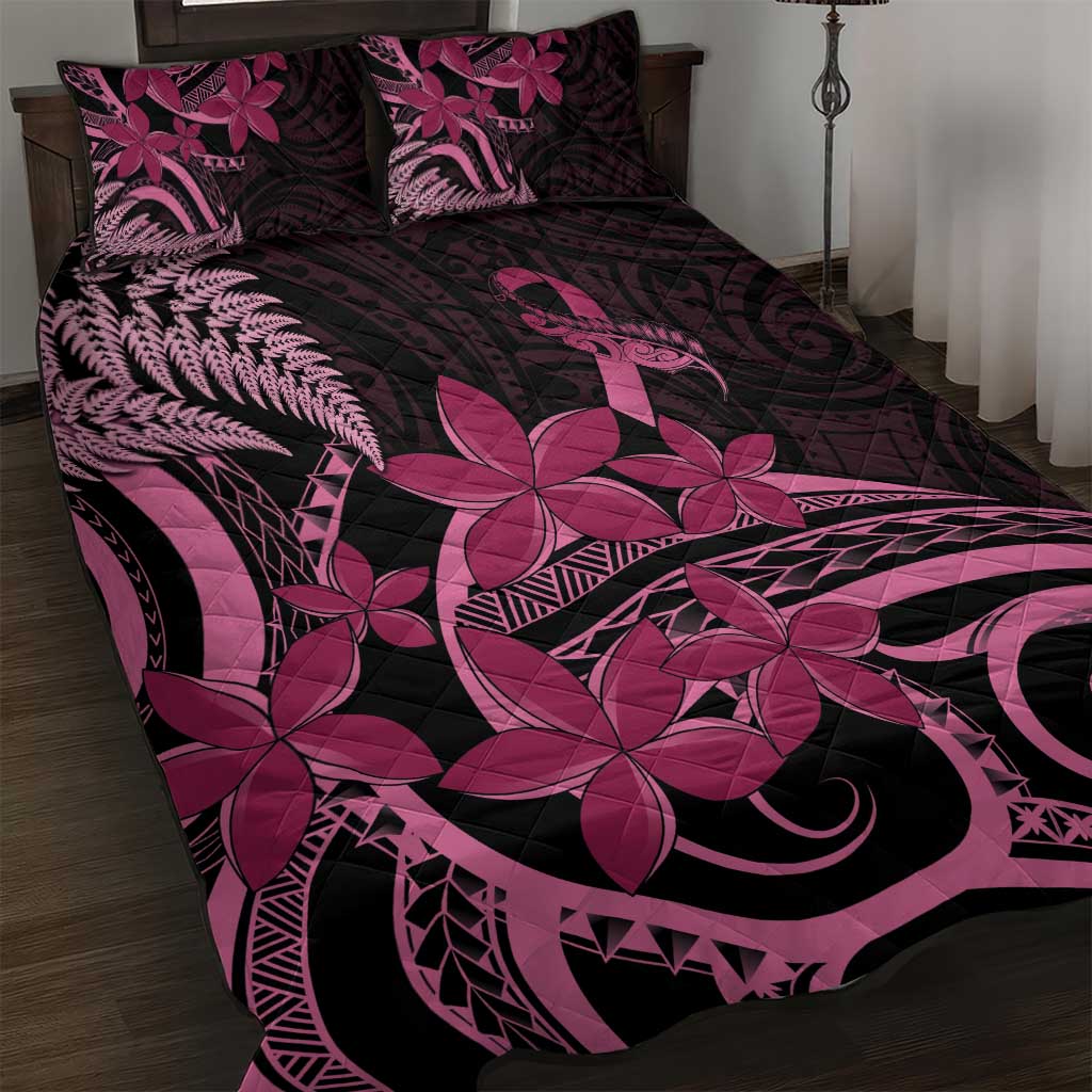 Aotearoa Maori Quilt Bed Set Pink Fern Ribbons on Black - Aussie Hoodie