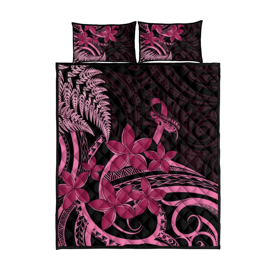 Aotearoa Maori Quilt Bed Set Pink Fern Ribbons on Black - Aussie Hoodie