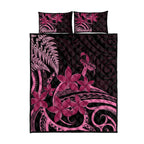 Aotearoa Maori Quilt Bed Set Pink Fern Ribbons on Black - Aussie Hoodie