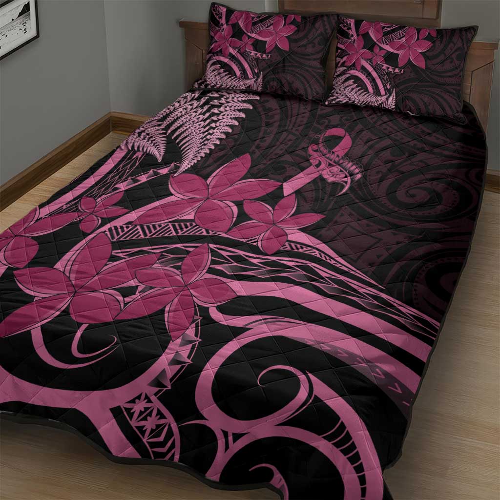Aotearoa Maori Quilt Bed Set Pink Fern Ribbons on Black - Aussie Hoodie