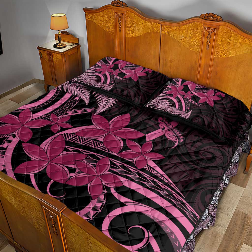 Aotearoa Maori Quilt Bed Set Pink Fern Ribbons on Black - Aussie Hoodie