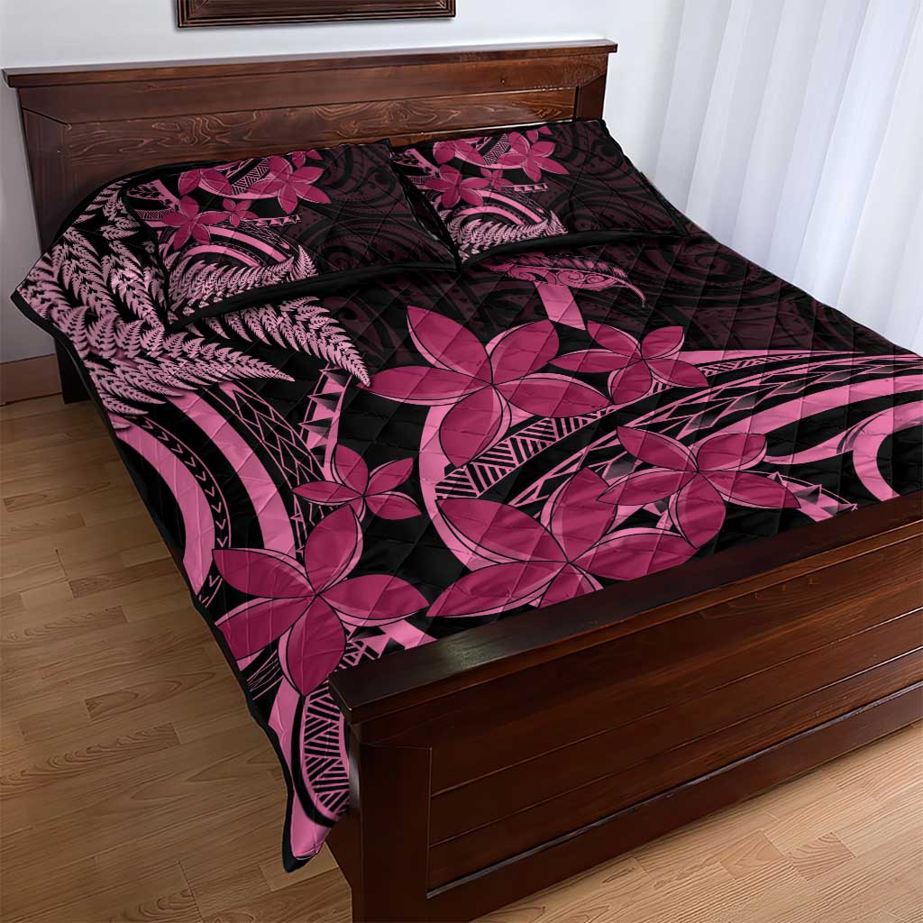 Aotearoa Maori Quilt Bed Set Pink Fern Ribbons on Black - Aussie Hoodie