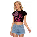 Aotearoa Maori Raglan Cropped T Shirt Pink Fern Ribbons on Black - Aussie Hoodie