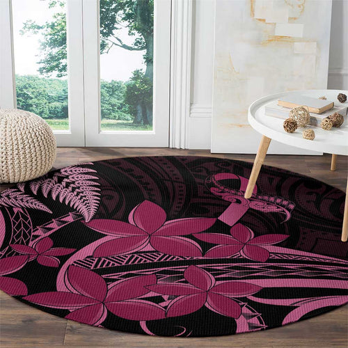 Aotearoa Maori Round Carpet Pink Fern Ribbons on Black - Aussie Hoodie