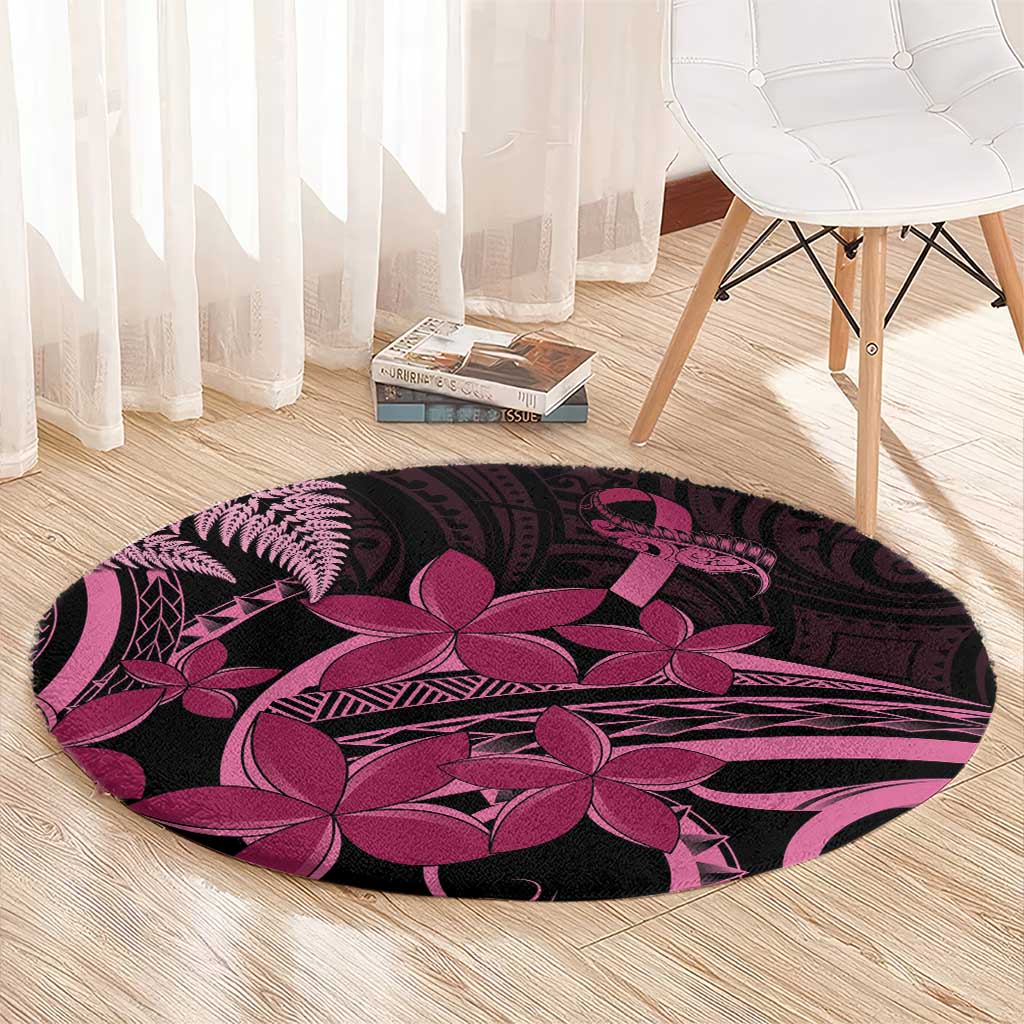 Aotearoa Maori Round Carpet Pink Fern Ribbons on Black - Aussie Hoodie