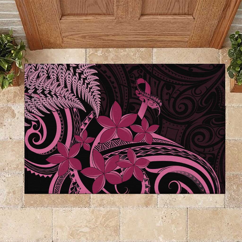 Aotearoa Maori Rubber Doormat Pink Fern Ribbons on Black - Aussie Hoodie