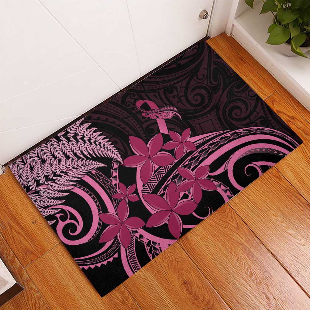 Aotearoa Maori Rubber Doormat Pink Fern Ribbons on Black - Aussie Hoodie