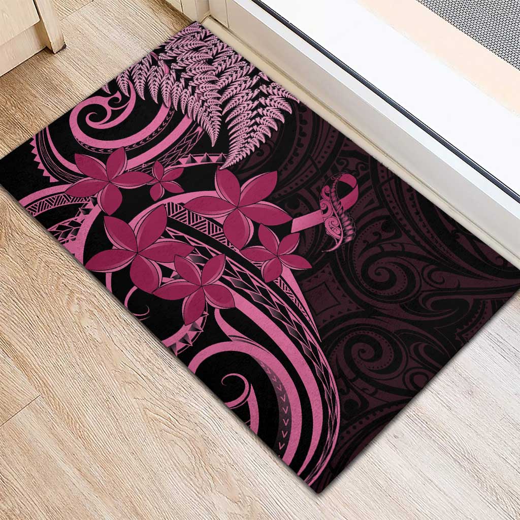 Aotearoa Maori Rubber Doormat Pink Fern Ribbons on Black - Aussie Hoodie
