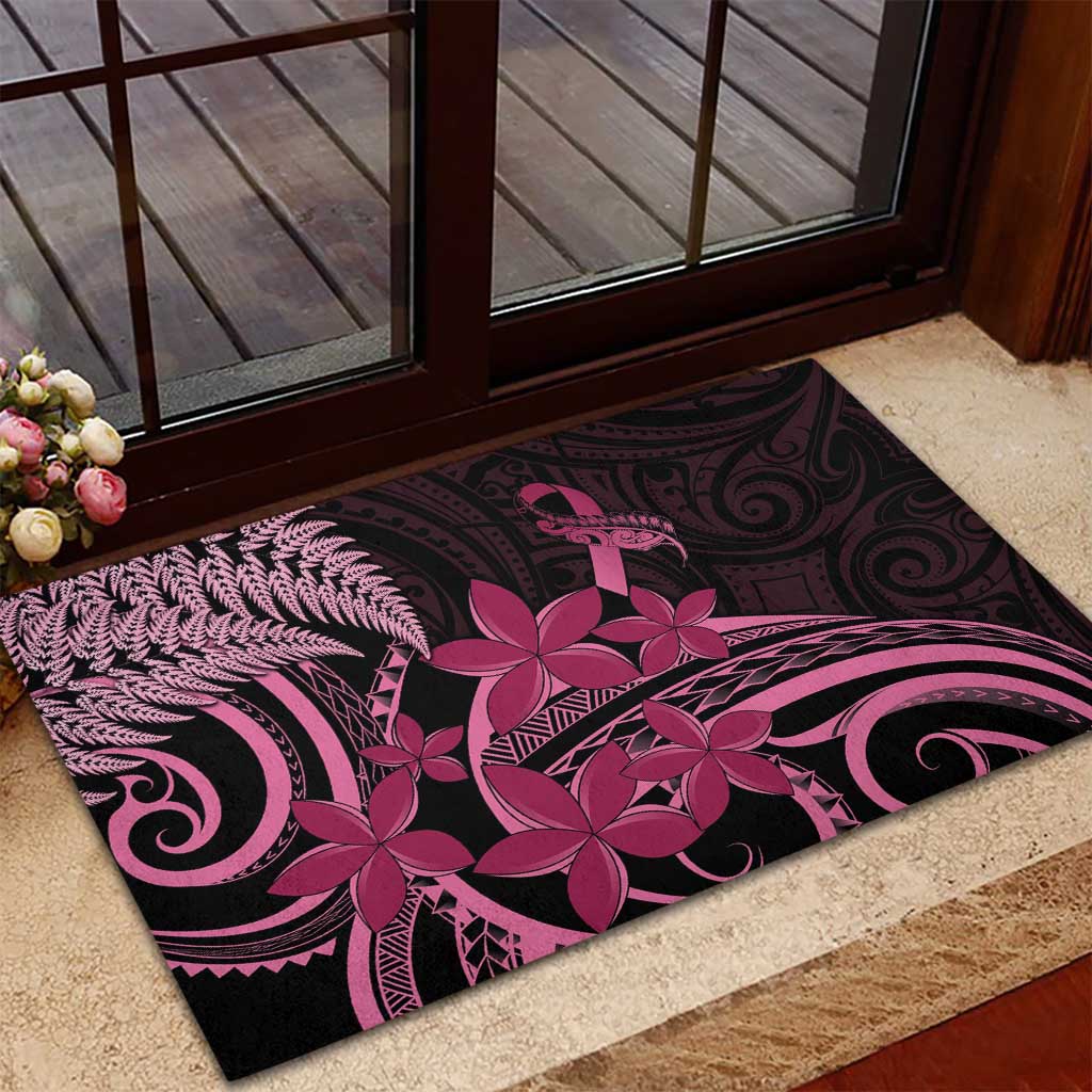 Aotearoa Maori Rubber Doormat Pink Fern Ribbons on Black - Aussie Hoodie
