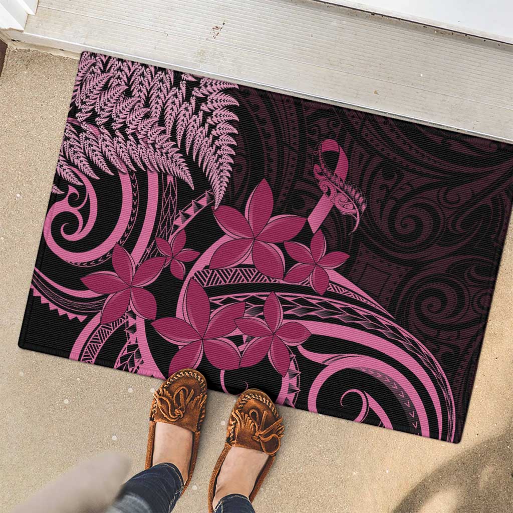 Aotearoa Maori Rubber Doormat Pink Fern Ribbons on Black - Aussie Hoodie
