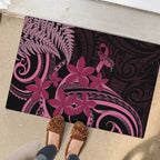 Aotearoa Maori Rubber Doormat Pink Fern Ribbons on Black - Aussie Hoodie
