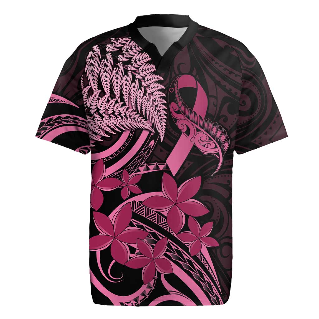 Aotearoa Maori Rugby Jersey Pink Fern Ribbons on Black - Aussie Hoodie
