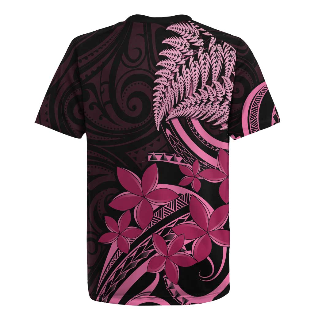 Aotearoa Maori Rugby Jersey Pink Fern Ribbons on Black - Aussie Hoodie