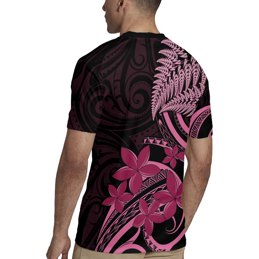 Aotearoa Maori Rugby Jersey Pink Fern Ribbons on Black - Aussie Hoodie