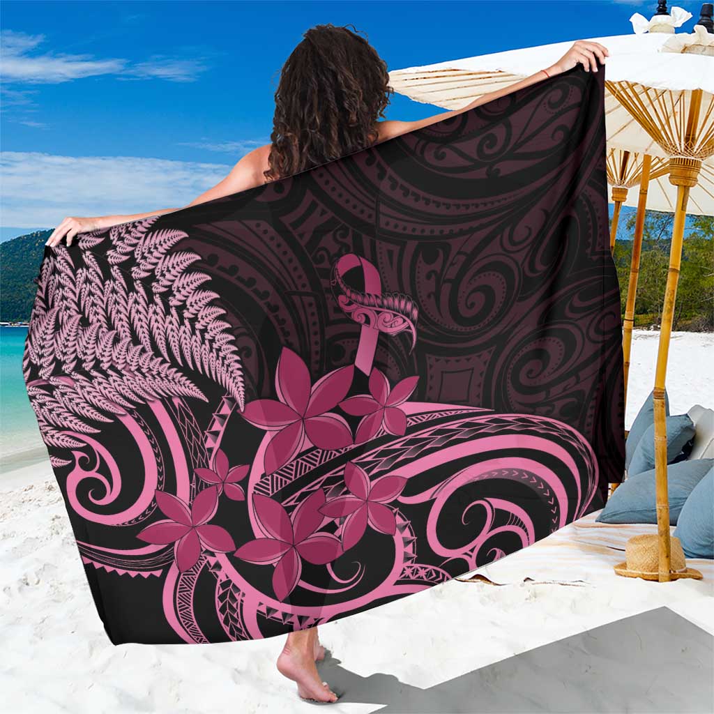 Aotearoa Maori Sarong Pink Fern Ribbons on Black - Aussie Hoodie