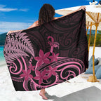 Aotearoa Maori Sarong Pink Fern Ribbons on Black - Aussie Hoodie