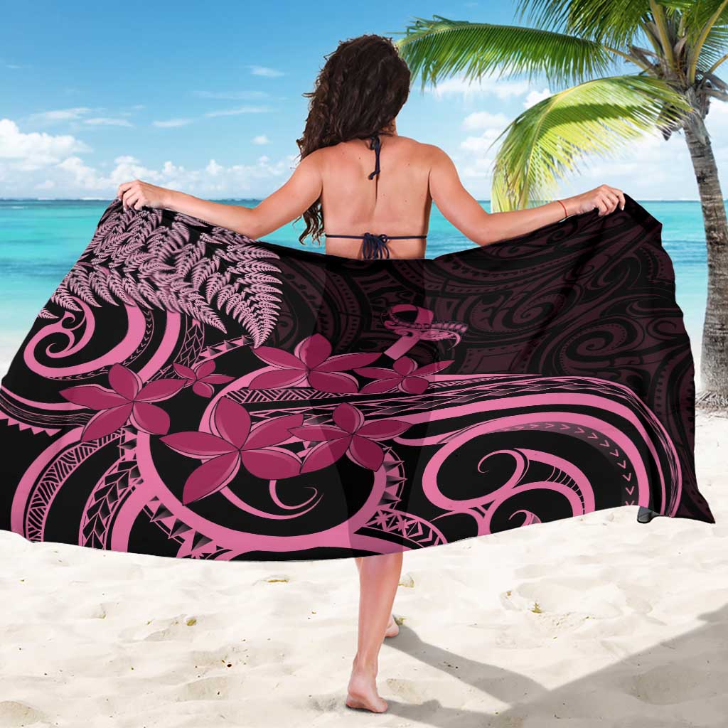 Aotearoa Maori Sarong Pink Fern Ribbons on Black - Aussie Hoodie