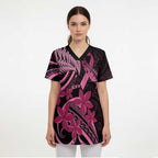 Aotearoa Maori Scrub Top Pink Fern Ribbons on Black - Aussie Hoodie