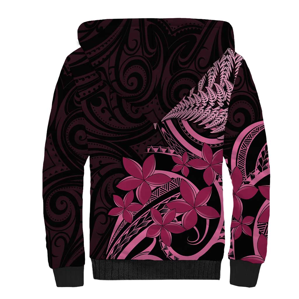 Aotearoa Maori Sherpa Hoodie Pink Fern Ribbons on Black - Aussie Hoodie