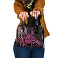 Aotearoa Maori Shoulder Handbag Pink Fern Ribbons on Black - Aussie Hoodie