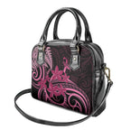 Aotearoa Maori Shoulder Handbag Pink Fern Ribbons on Black - Aussie Hoodie