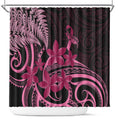 Aotearoa Maori Shower Curtain Pink Fern Ribbons on Black - Aussie Hoodie