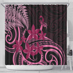 Aotearoa Maori Shower Curtain Pink Fern Ribbons on Black - Aussie Hoodie
